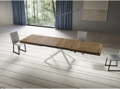 Mesa extensible 90x200/304 cm Niket nogal patas blanca