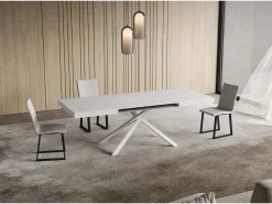 Mesa extensible 90x140/400 cm Niket Fresno Blanco patas blanco