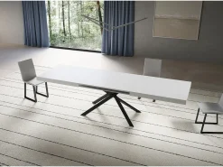 Mesa extensible 90x180/284 cm Niket fresno blanco patas antracita