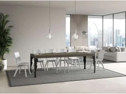 Mesa extensible 90x90/246 cm Paxon Premium gris paloma patas antracita