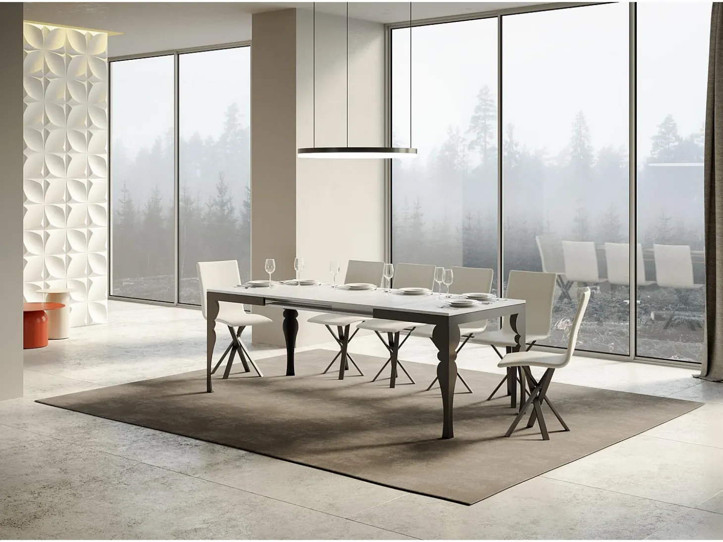 Mesa extensible 180/440x90 cm Paxon Evolution fresno blanco estructura et patas antracita