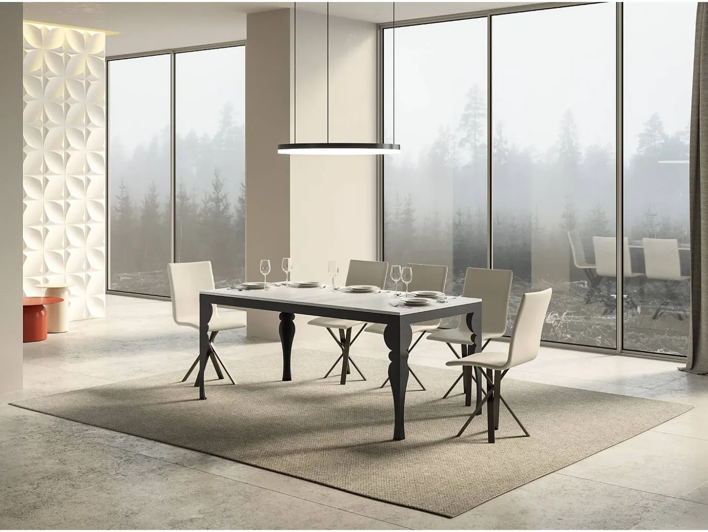 Mesa extensible 180/440x90 cm Paxon Evolution fresno blanco estructura et patas antracita