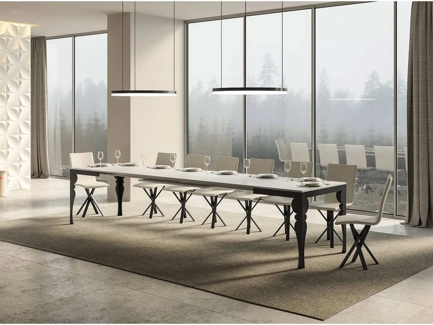Mesa extensible 180/440x90 cm Paxon Evolution fresno blanco estructura et patas antracita