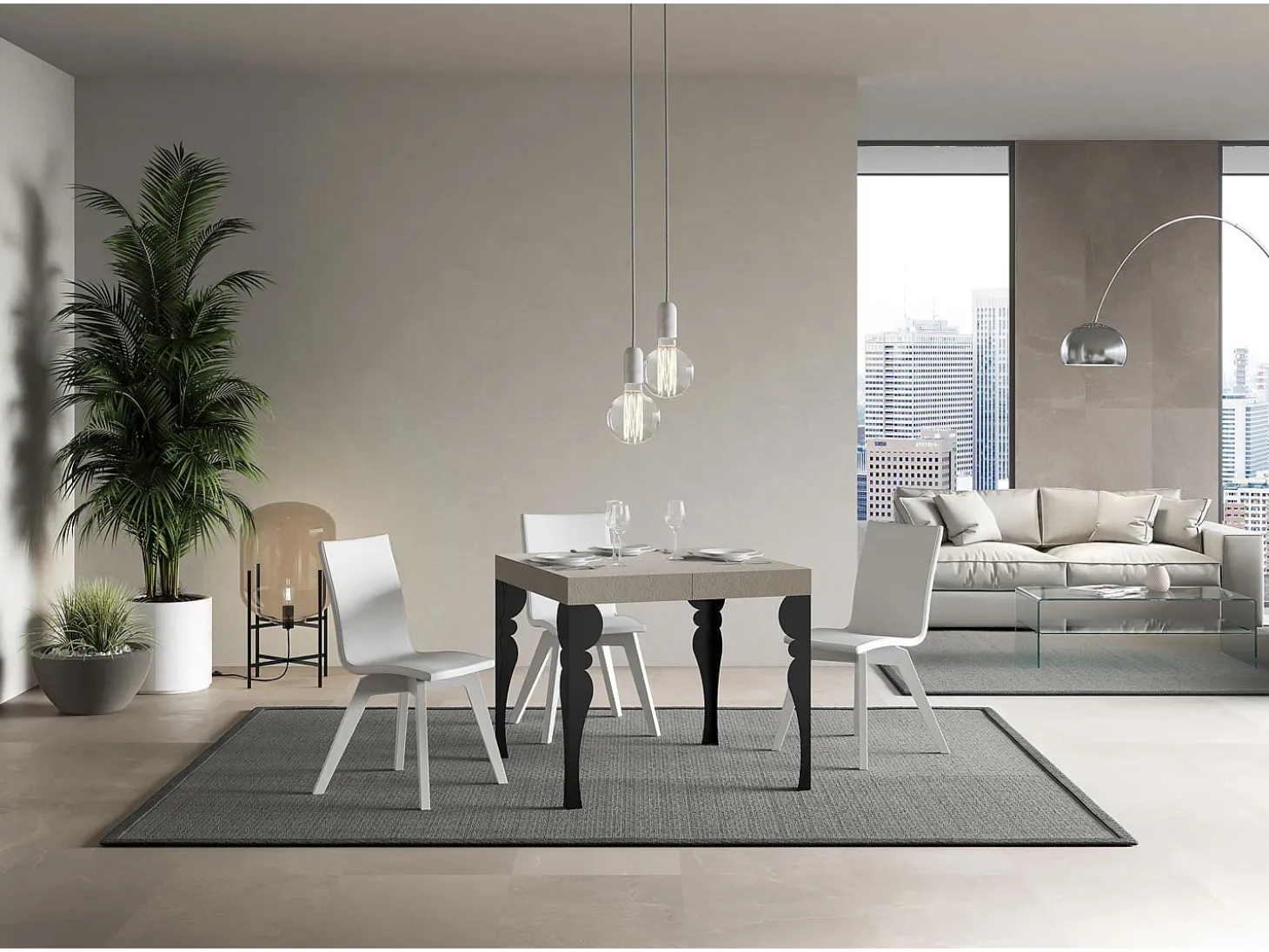 Mesa extensible 90/246x90 cm Paxon cachemira patas antracita