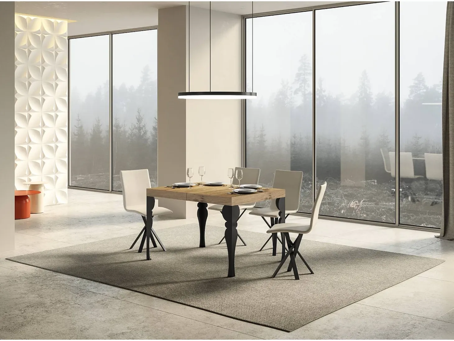 Mesa extensible 140/400x90 cm Paxon roble natural patas antracita