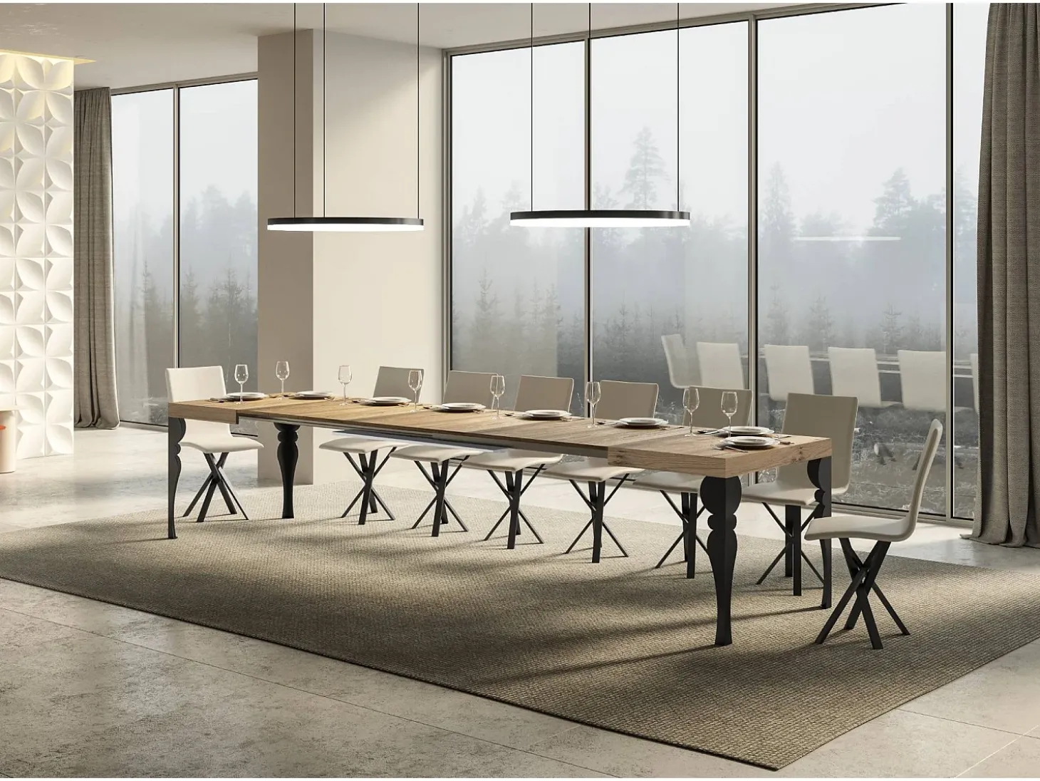 Mesa extensible 140/400x90 cm Paxon roble natural patas antracita