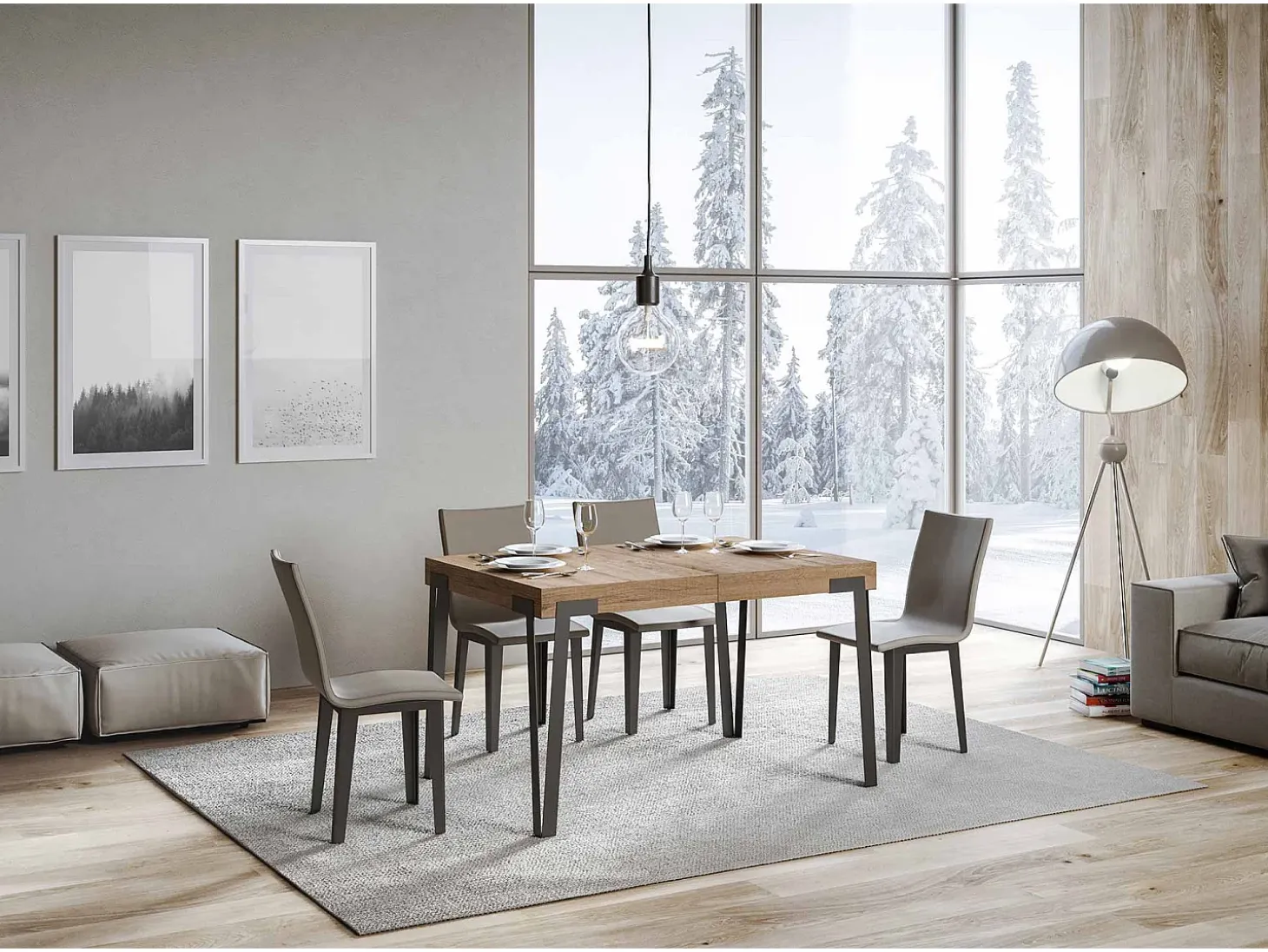 Mesa extensible 90x130/234 cm Rio Roble Natural estructura Antracita