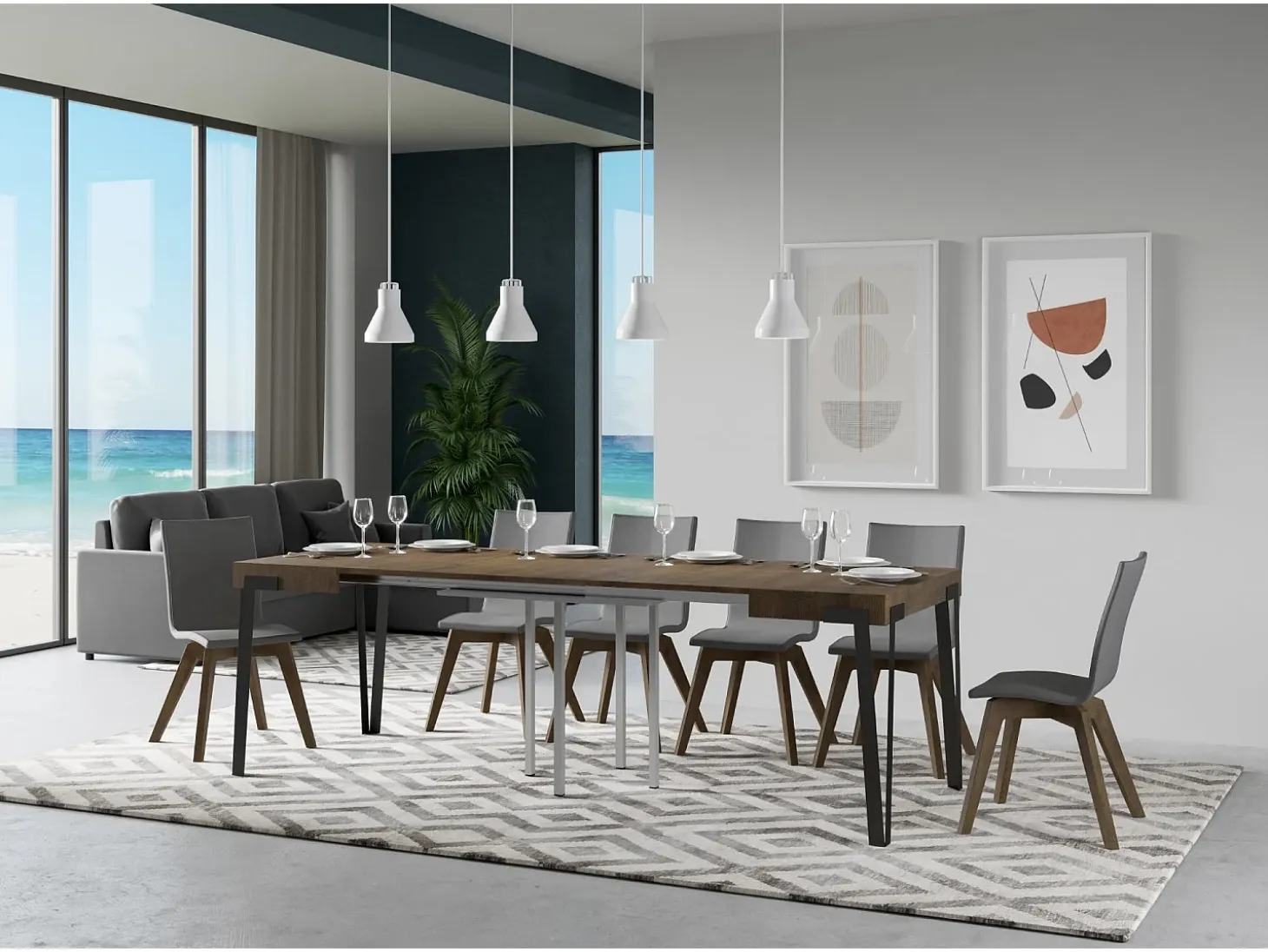 Mesa extensible 90x90/246 cm Rio Nogal estructura Antracita