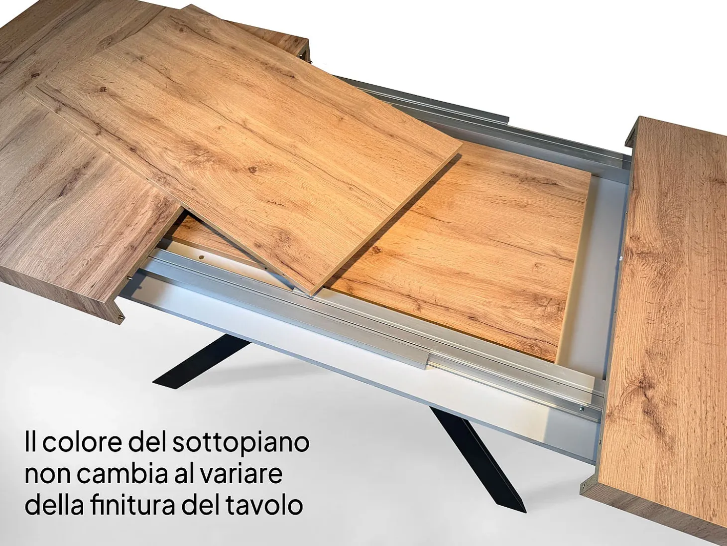 Mesa extensible 90x90/246 cm Rio Roble Natural estructura Antracita
