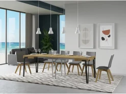 Mesa extensible 90x90/246 cm Rio Roble Natural estructura Antracita