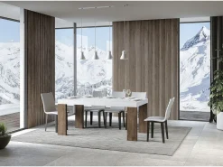 Mesa extensible 90x160/264 cm Roxell Mix Tapa fresno blanco - Patas nogal