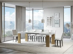 Mesa extensible 90x130/234 cm Roxell Mix Tapa Fresno Blanco - Patas Roble Nature