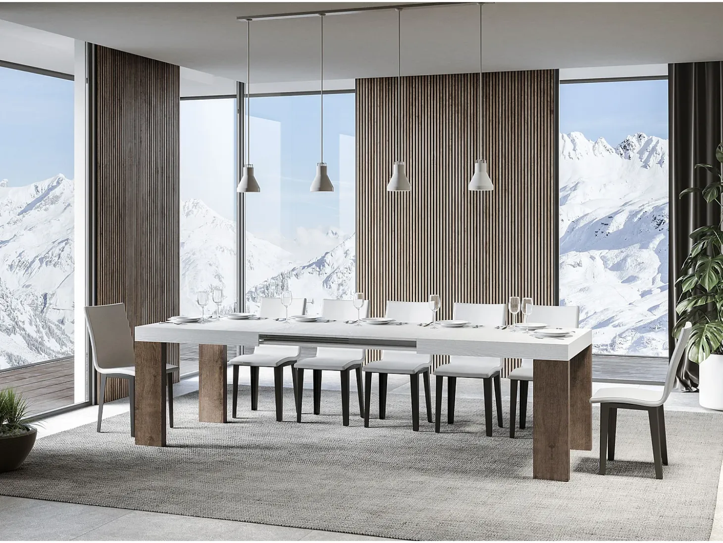 Mesa extensible 90x180/284 cm Roxell Mix Tapa fresno blanco - Patas nogal