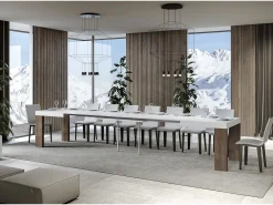 Mesa extensible 90x130/390 cm Roxell Mix Tapa fresno blanco - Patas nogal