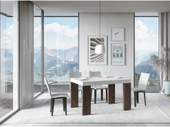 Mesa extensible 90x130/390 cm Roxell Mix Tapa fresno blanco - Patas nogal