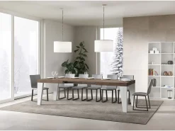 Mesa extensible 90x160/420 cm Tapa Naxy Mix Nogal - Patas Fresno Blanco