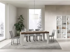Mesa extensible 90x160/420 cm Tapa Naxy Mix Nogal - Patas Fresno Blanco