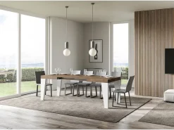 Mesa extensible 90x130/390 cm Tapa Naxy Mix Nogal - Patas Fresno Blanco