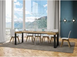 Mesa extensible 90/246x90 cm Tecno roble natural patas antracita