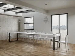 Mesa extensible 140/400x90 cm Tecno fresno blanco patas antracita