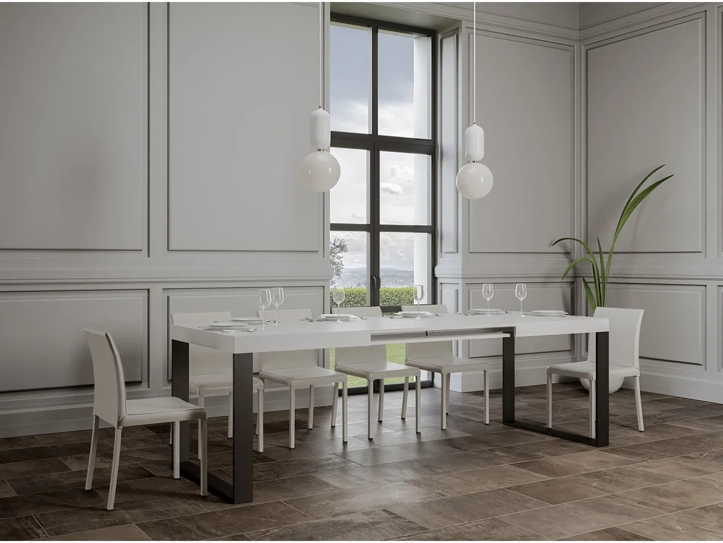 Mesa extensible 90x200/304 cm Tecno Fresno Blanco estructura Antracita