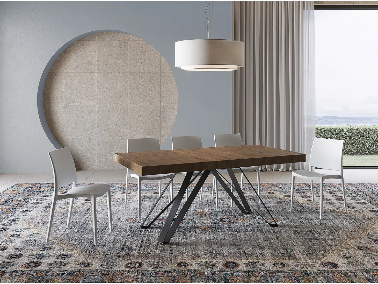 Mesa extensible 180/284x90 cm Terium efecto madera nogal patas antracita