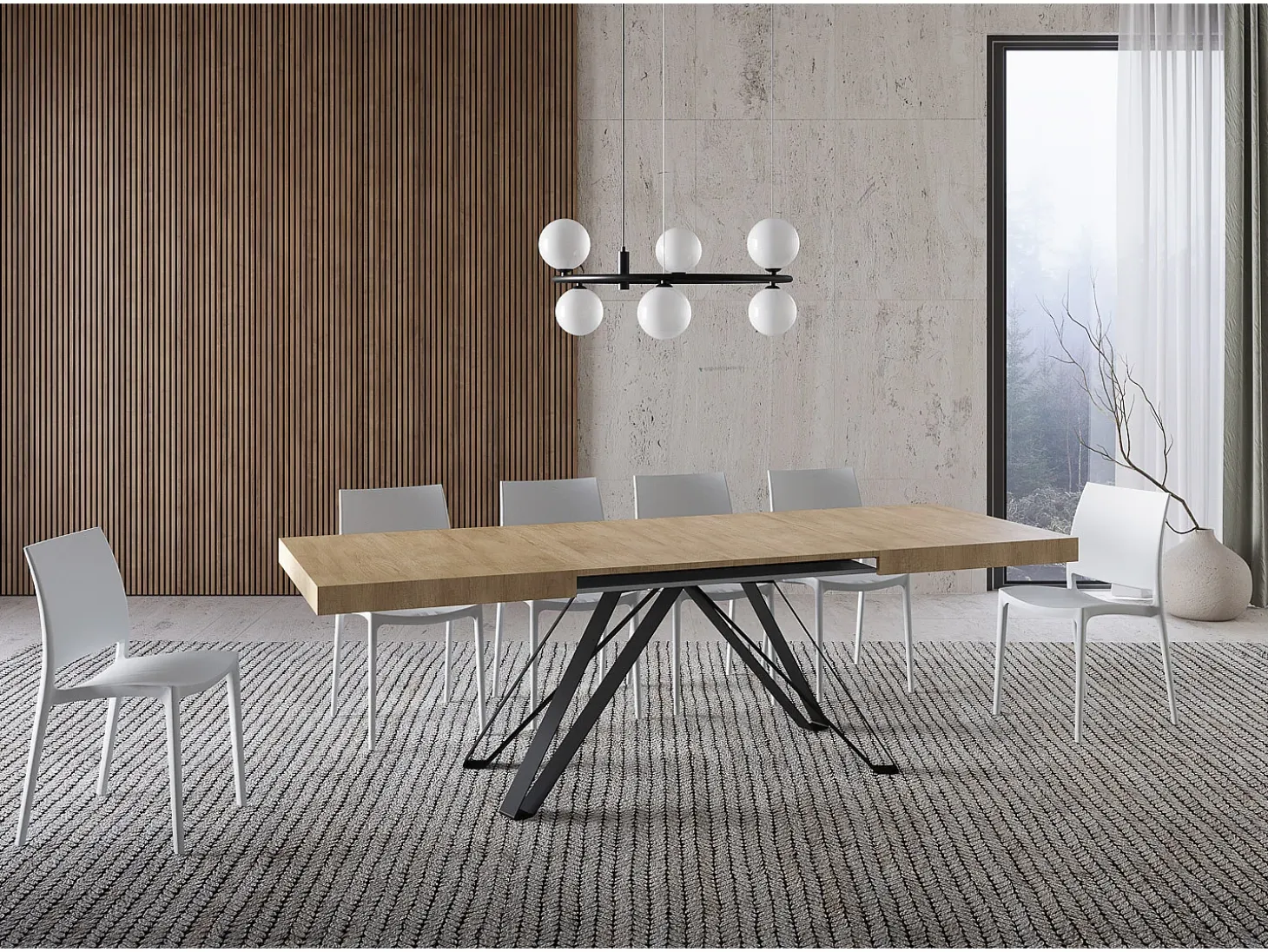 Mesa extensible 160/264x90 cm Terium efecto madera roble natural patas antracita