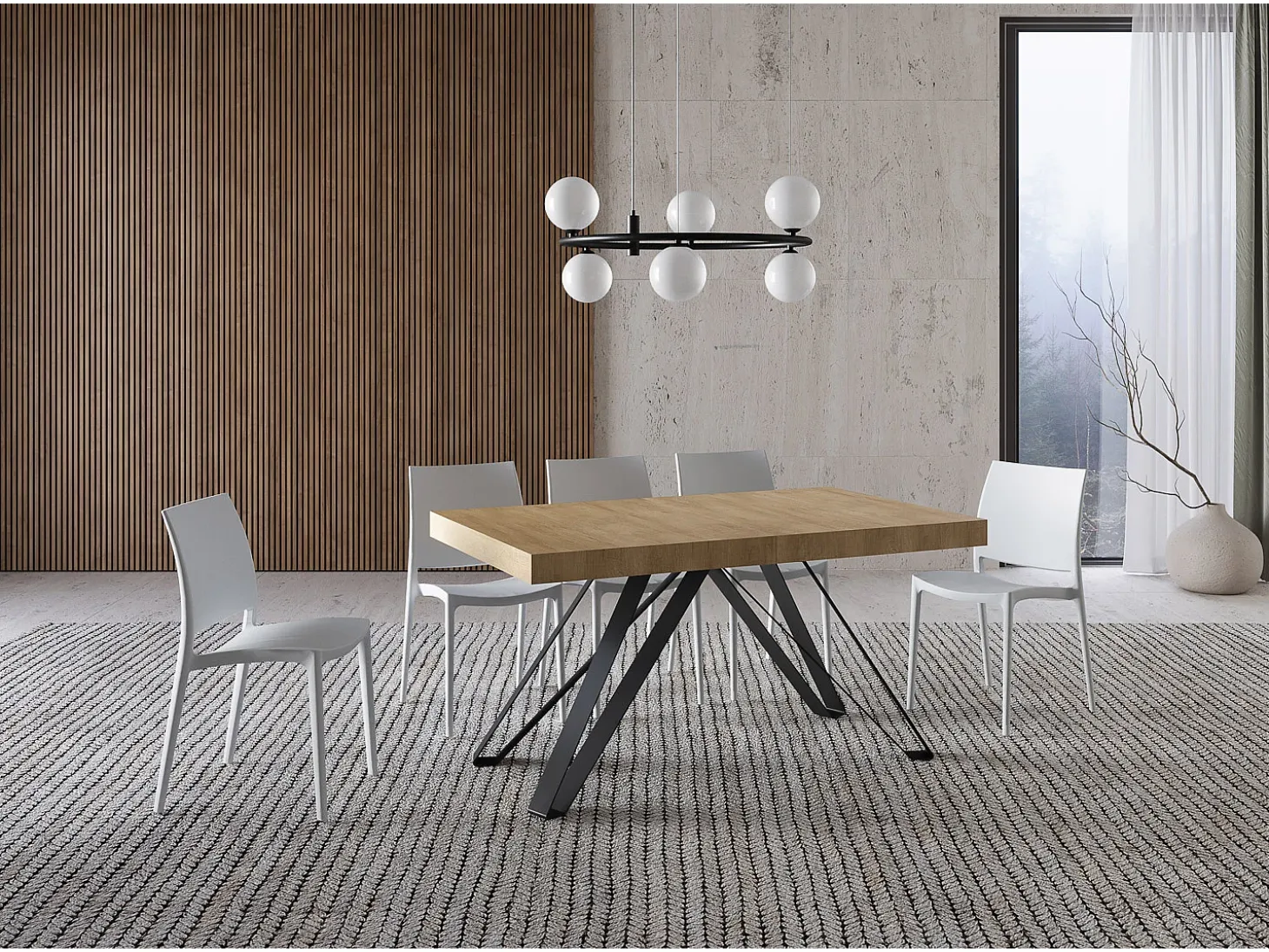 Mesa extensible 160/264x90 cm Terium efecto madera roble natural patas antracita