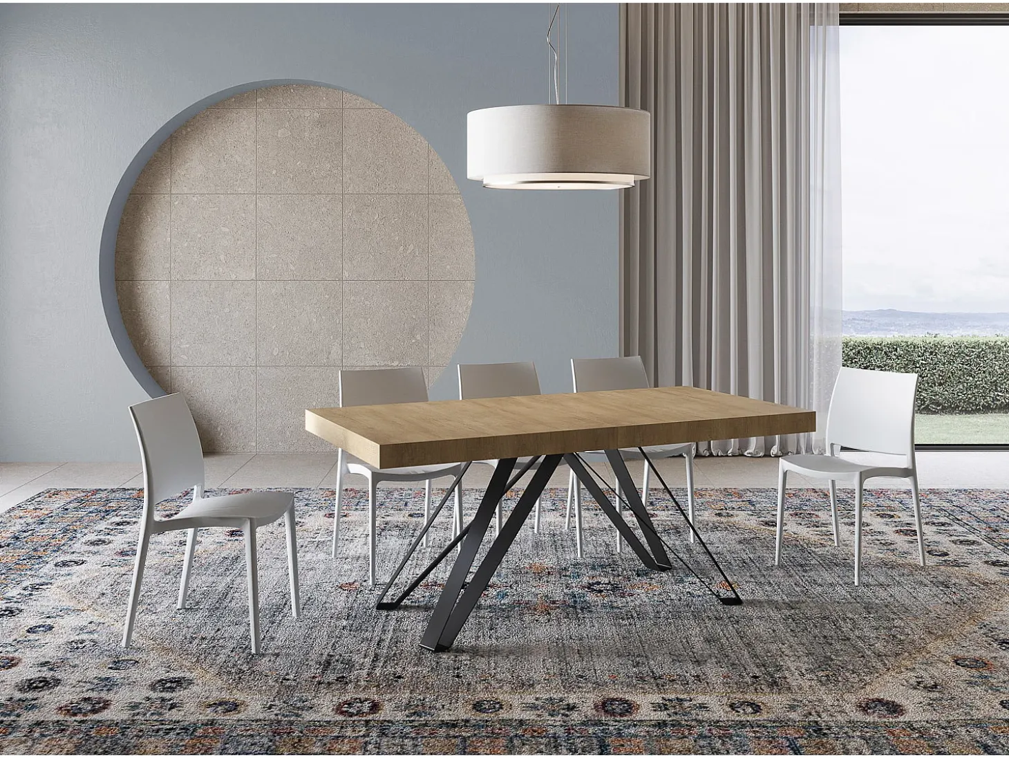 Mesa extensible 180/284x90 cm Terium efecto madera roble natural patas antracita