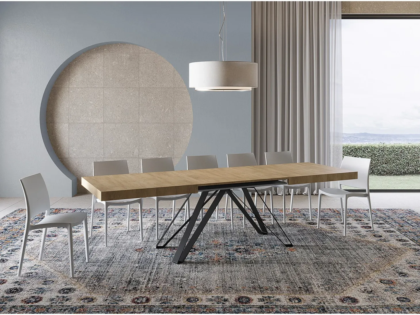 Mesa extensible 180/284x90 cm Terium efecto madera roble natural patas antracita
