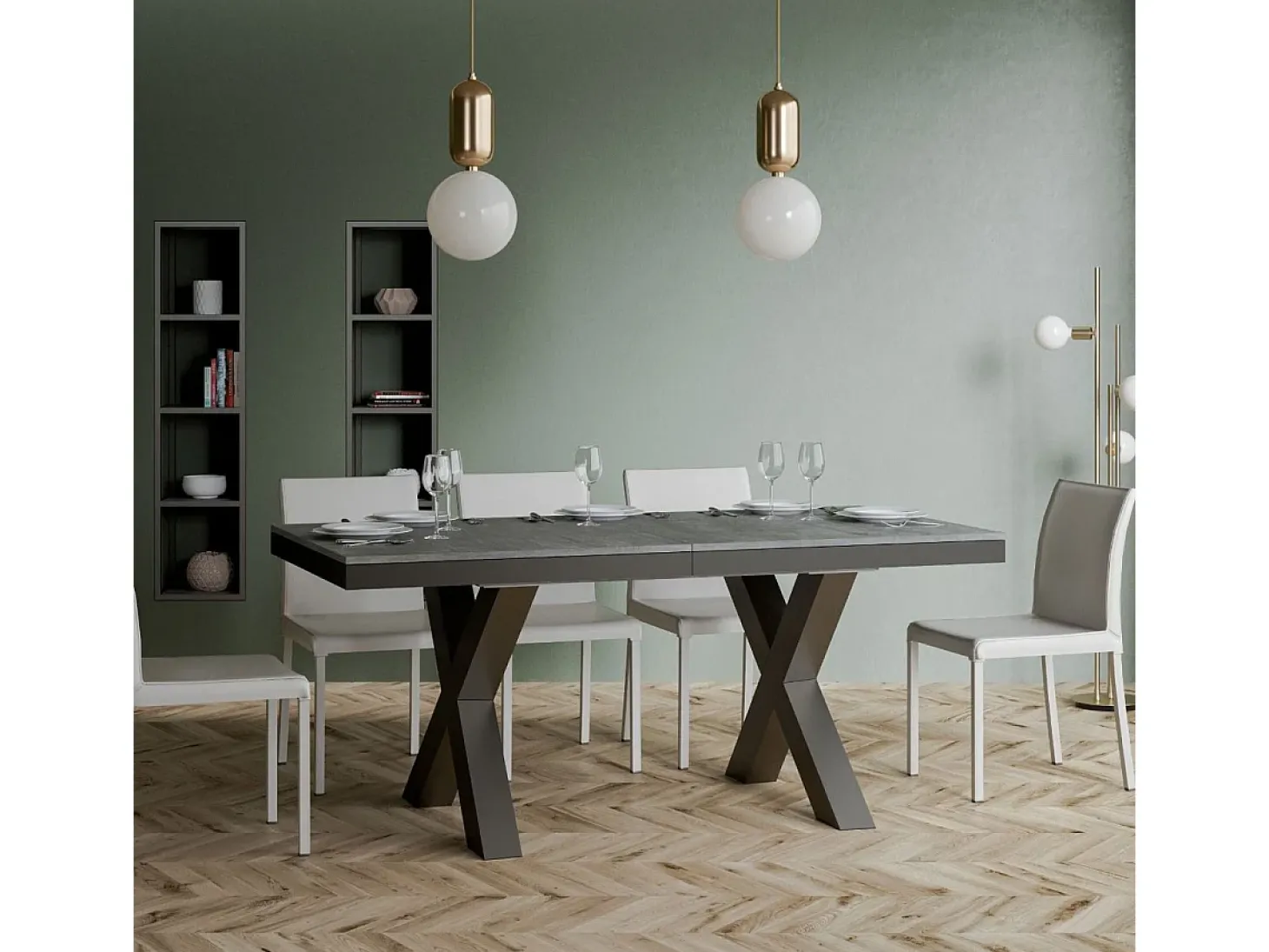 Mesa extensible 90x160/420 cm Traffic Evolution Cemento estructura Antracita