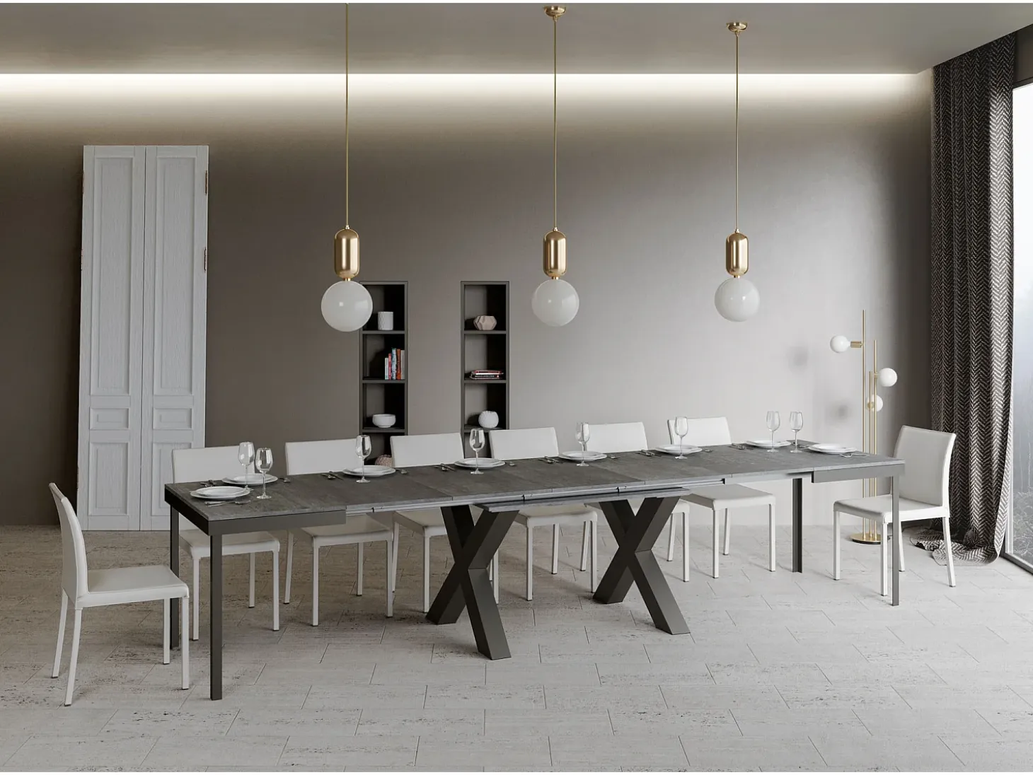 Mesa extensible 90x160/420 cm Traffic Evolution Cemento estructura Antracita