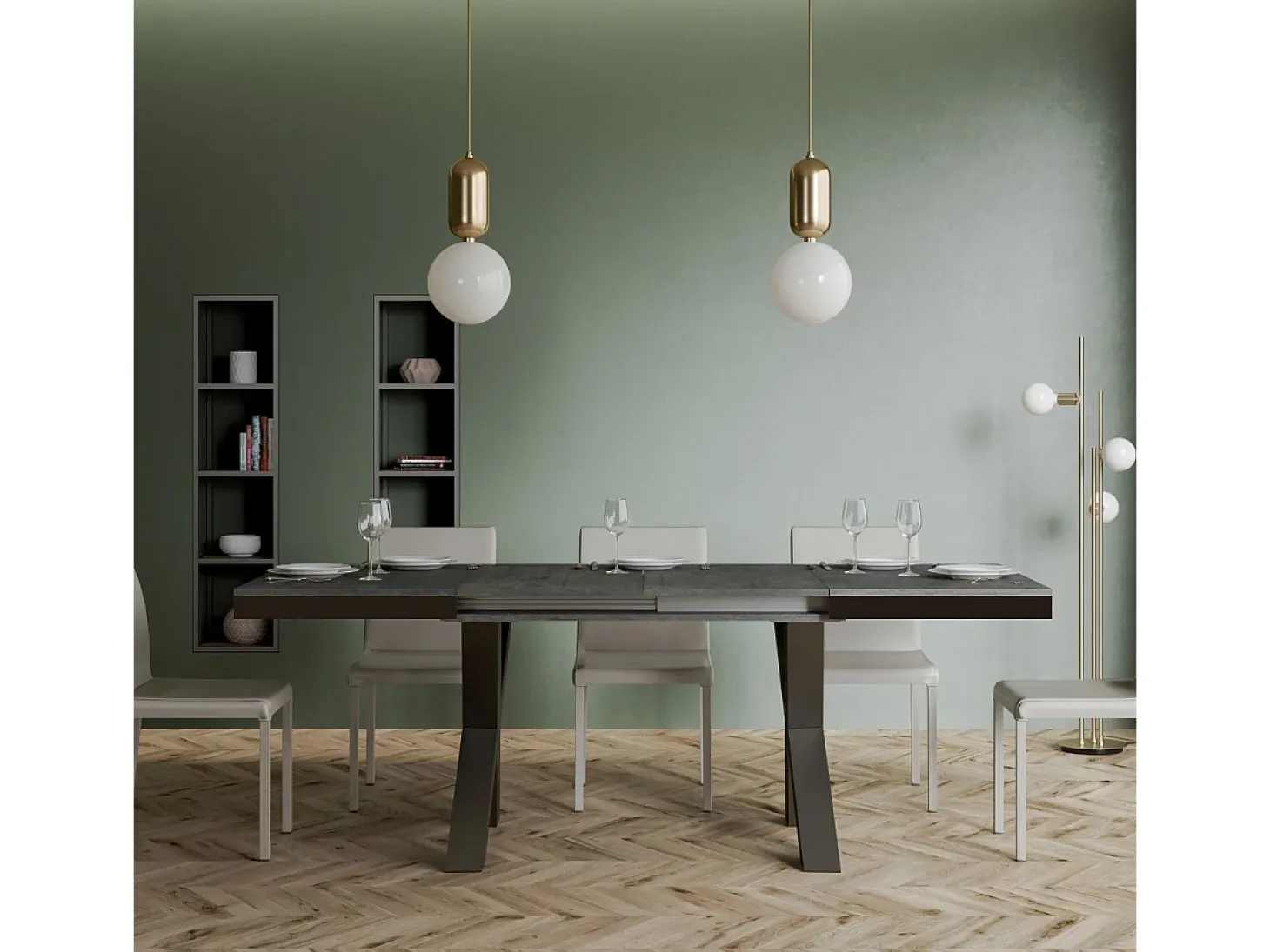 Mesa extensible 90x160/420 cm Traffic Evolution Cemento estructura Antracita