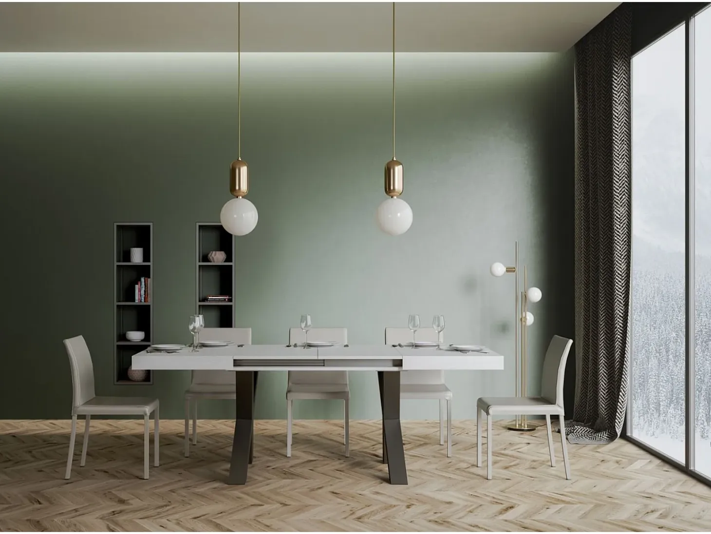 Mesa extensible 90x160/420 cm Traffic Fresno Blanco estructura Antracita