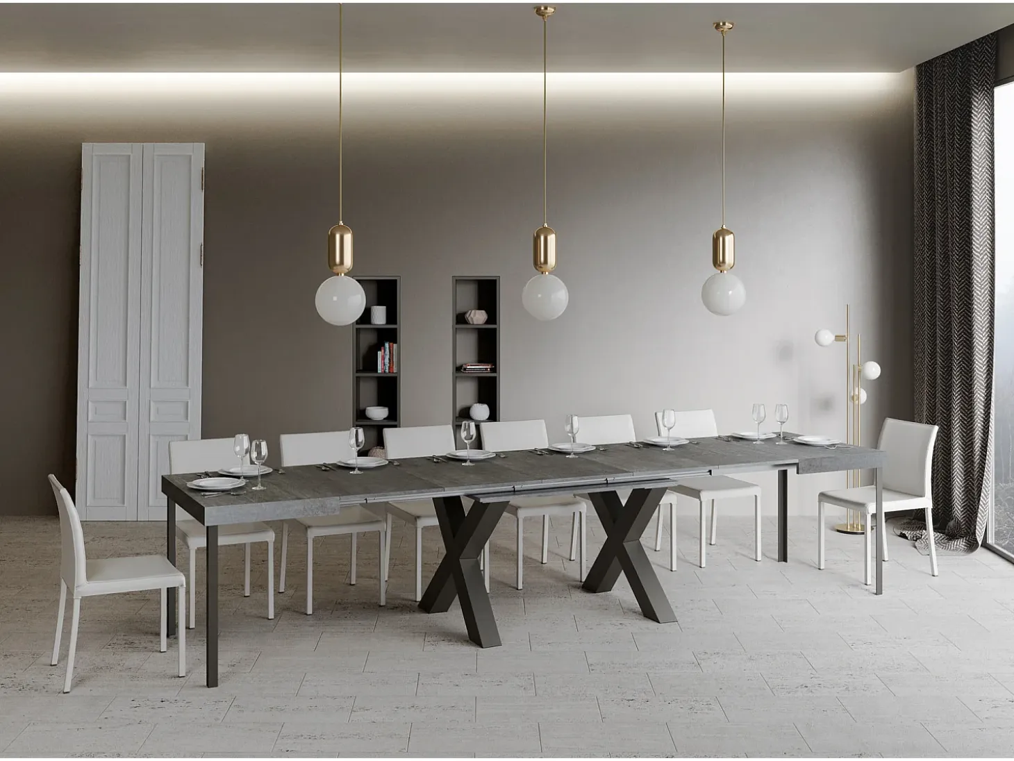 Mesa extensible 90x200/460 cm Traffic Cemento estructura Antracita