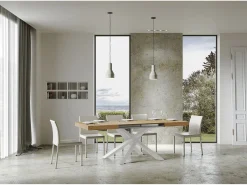 Mesa extensible 130/390x90 cm Volantis roble natural patas blancas