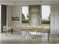 Mesa extensible 130/390x90 cm Volantis roble natural patas blancas