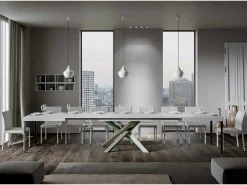 Mesa extensible 140/400x90 cm Volantis fresno blanco patas multicolor 4/A