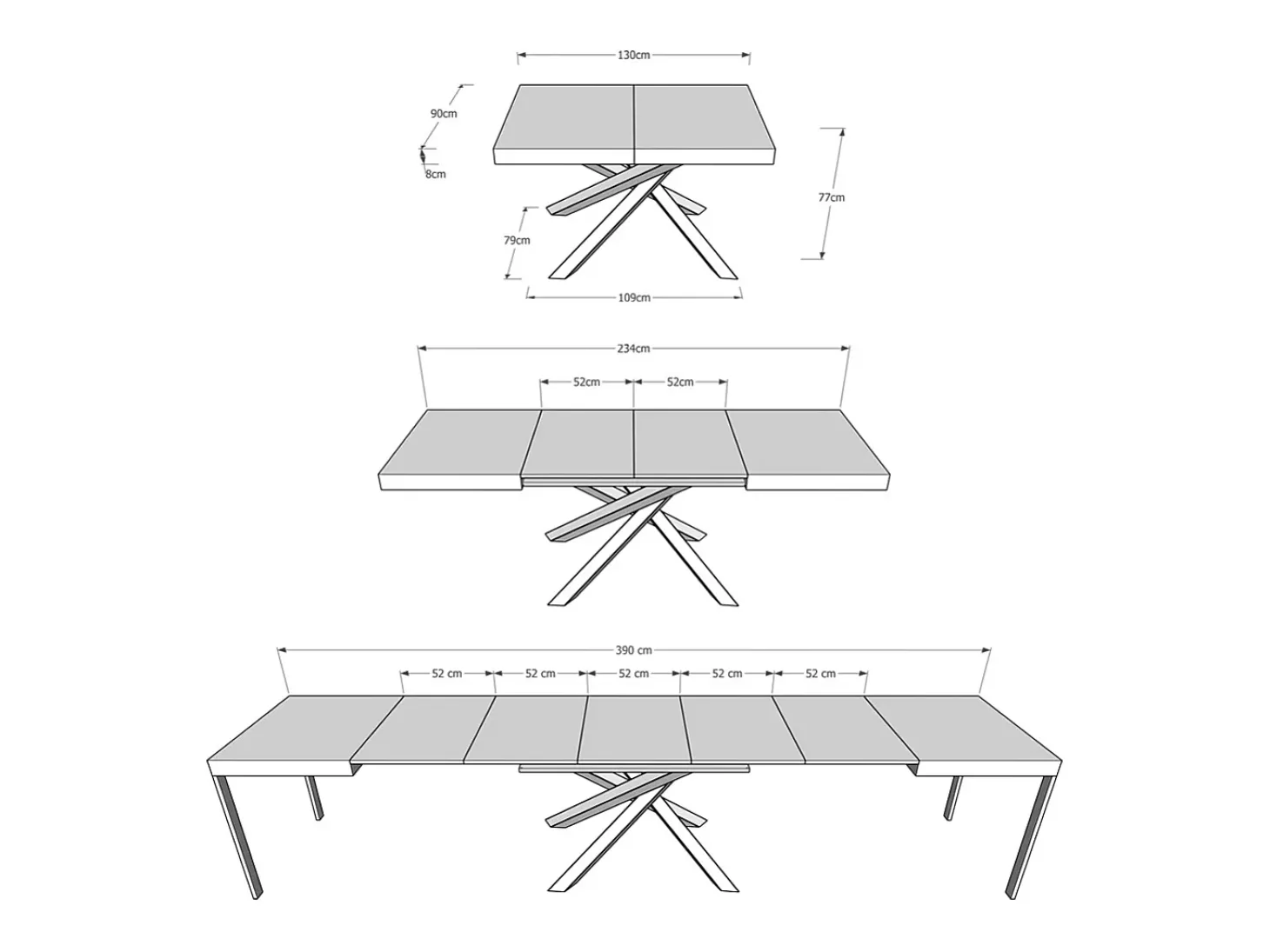 Mesa extensible 140/400x90 cm Volantis fresno blanco patas multicolor 4/A