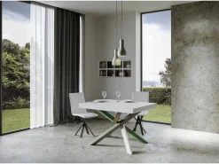 Mesa extensible 140/400x90 cm Volantis fresno blanco patas multicolor 4/A