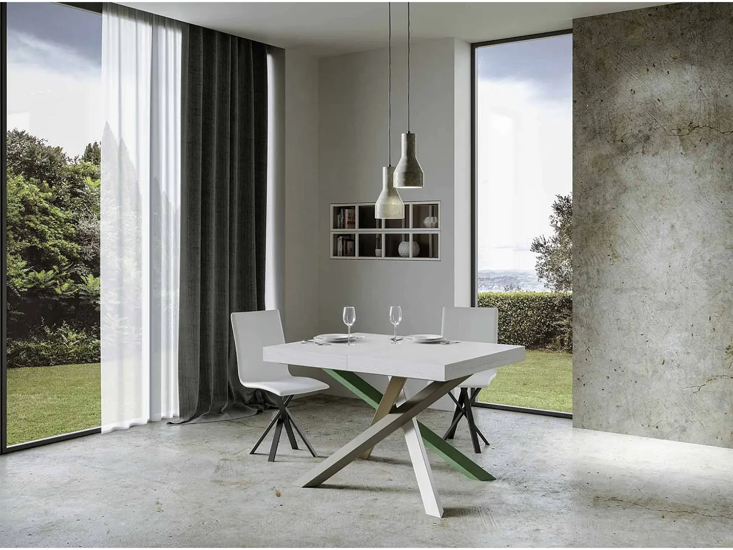 Mesa extensible 140/400x90 cm Volantis fresno blanco patas multicolor 4/A