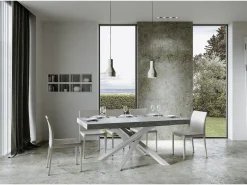 Mesa extensible 160/420x90 cm Volantis cemento patas blancas
