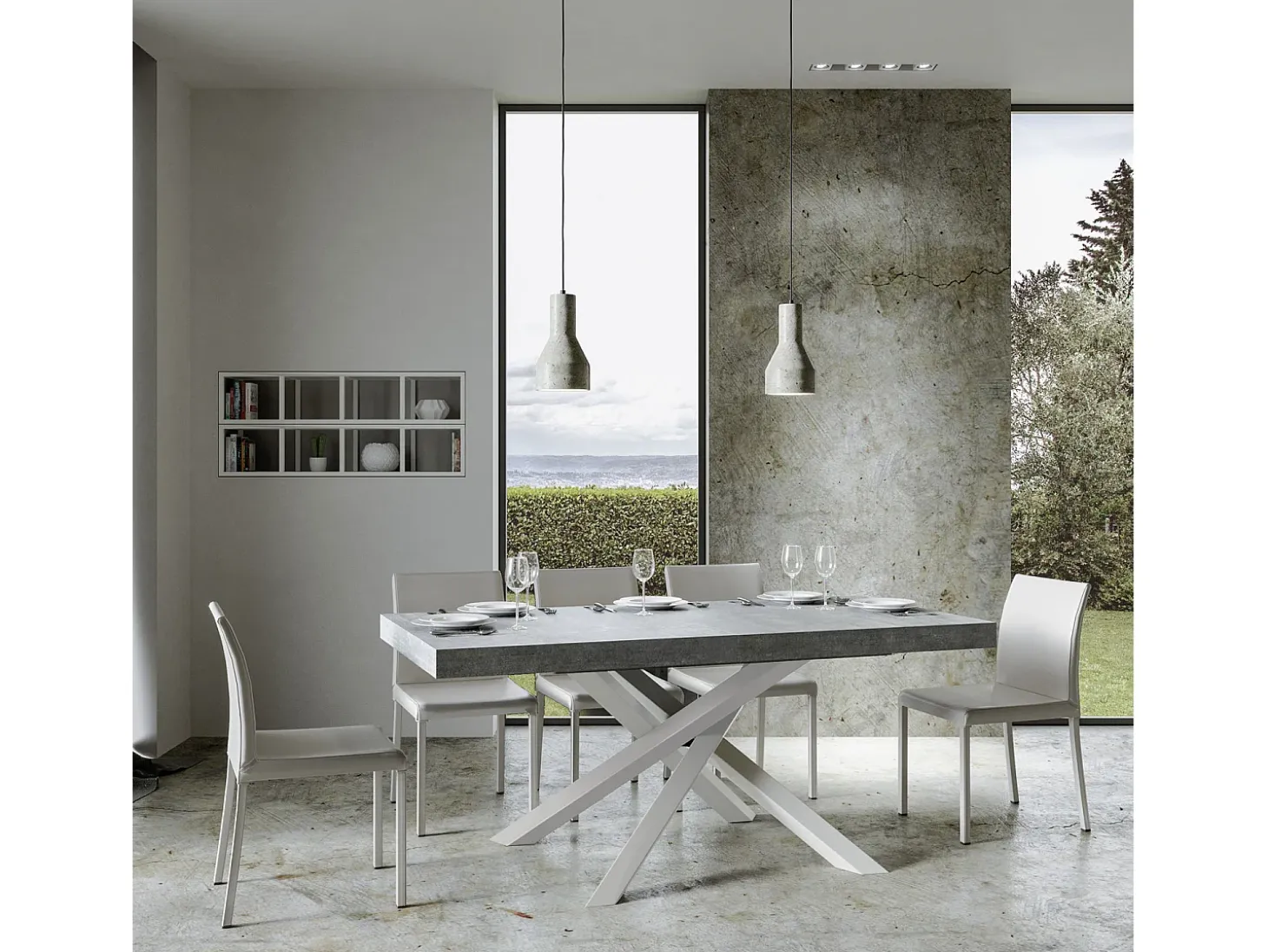 Mesa extensible 160/420x90 cm Volantis cemento patas blancas