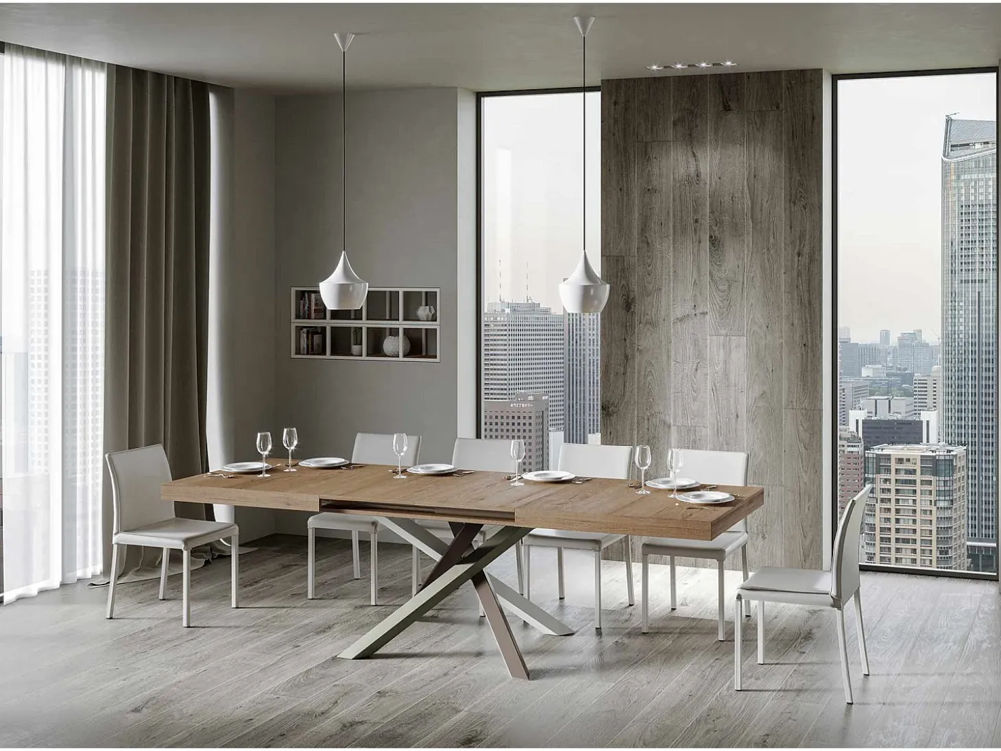 Mesa extensible 180/284x90 cm Volantis roble natural patas multicolor 4/C