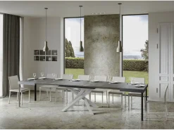 Mesa extensible 140/400x90 cm Volantis cemento patas blancas