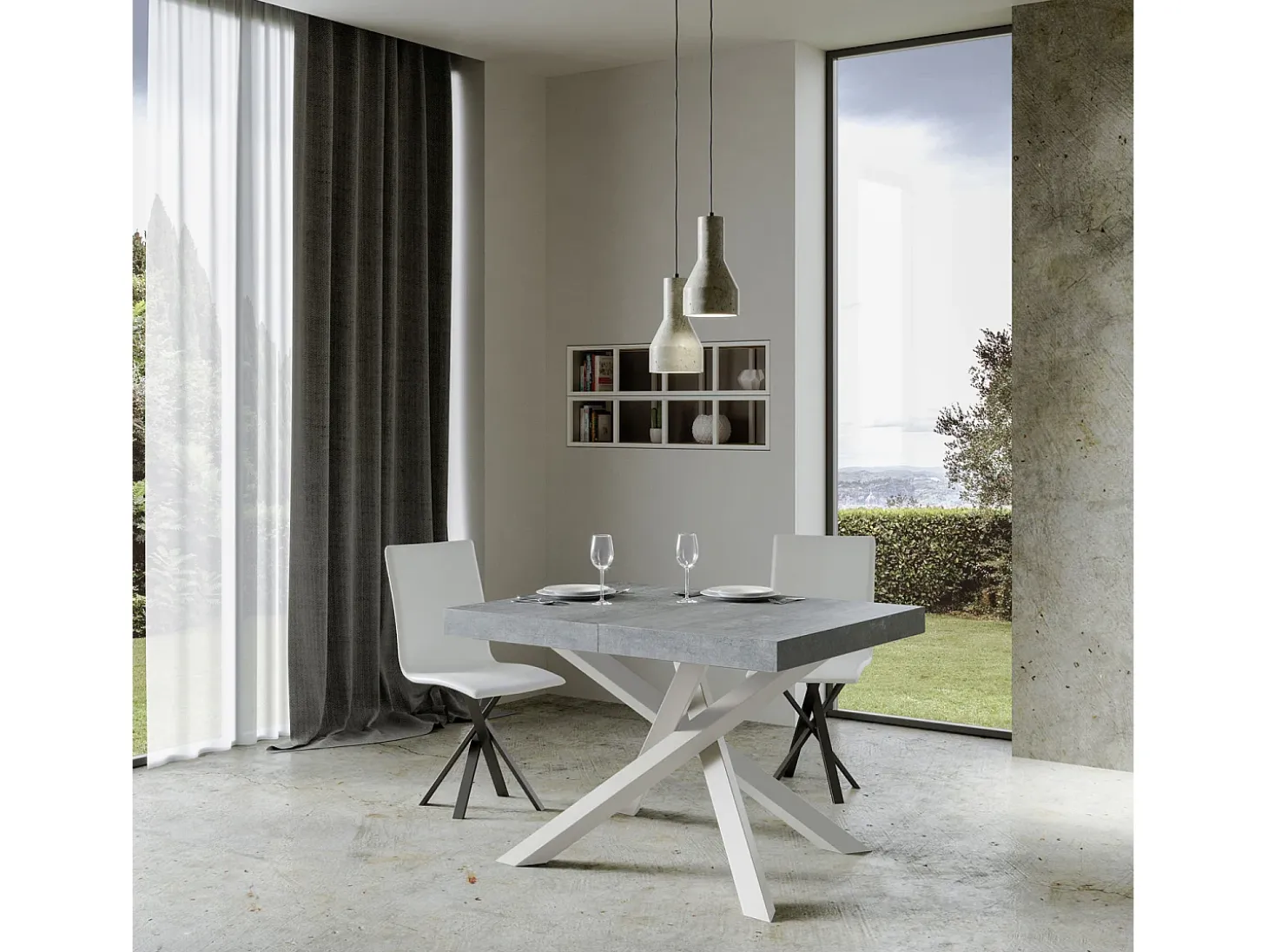 Mesa extensible 140/400x90 cm Volantis cemento patas blancas