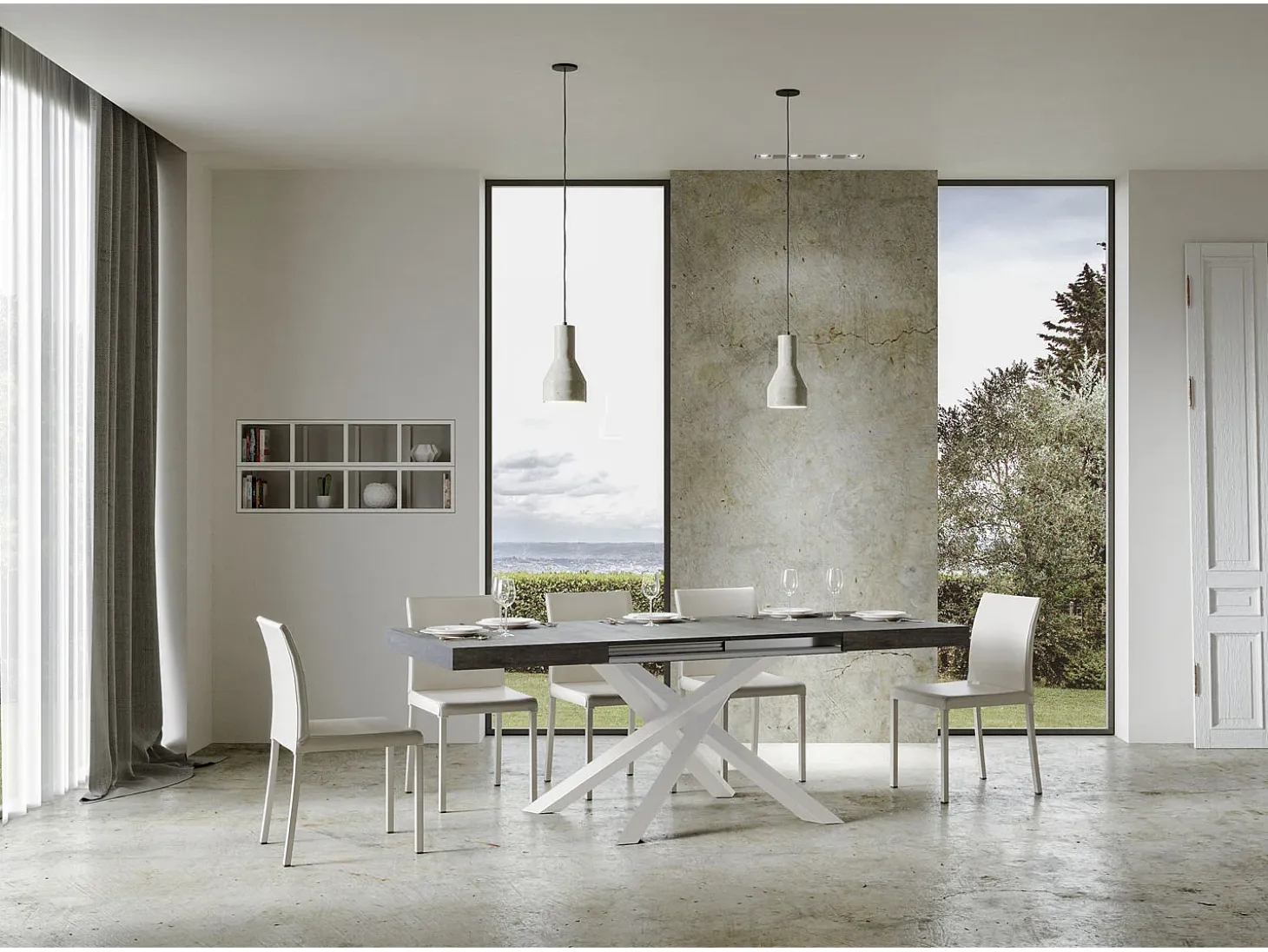 Mesa extensible 140/400x90 cm Volantis cemento patas blancas