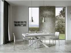 Mesa extensible 180/440x90 cm Volantis fresno blanco patas blancas