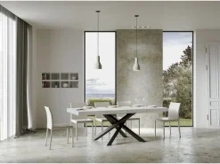 Mesa extensible 90x130/390 cm Volantis Premium Fresno Blanco estructura Antracita