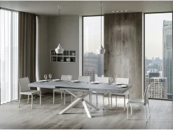 Mesa extensible 200/304x90 cm Volantis cemento patas blancas